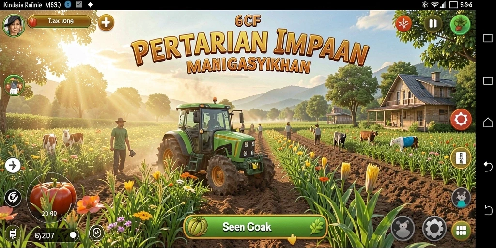 Tampilan utama gameplay 6CF saat mengelola lahan pertanian.