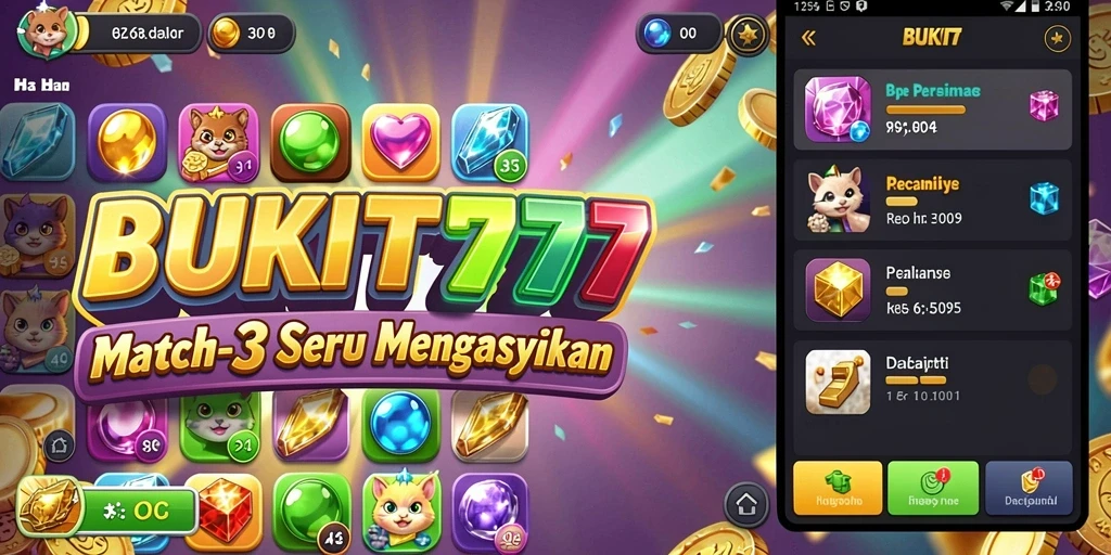 Tangkapan layar gameplay BUKIT777 dengan kombinasi item Match-3 yang seru.