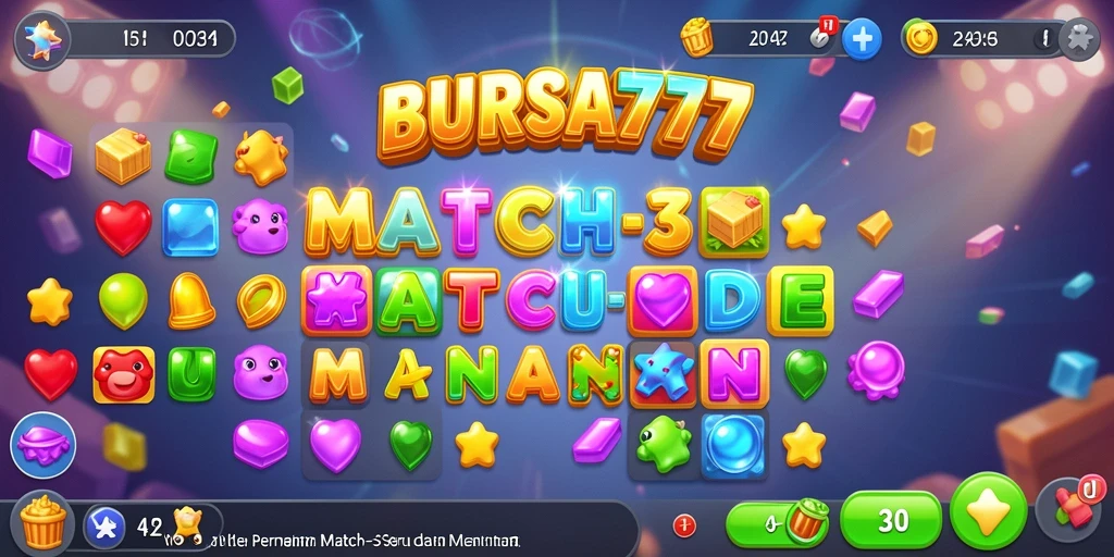 Screenshot gameplay seru BURSA777 menampilkan pencocokan objek Match-3.