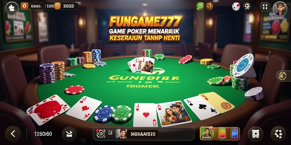 Tampilan gameplay seru dalam aplikasi FUNGAME777 pada permainan Poker.