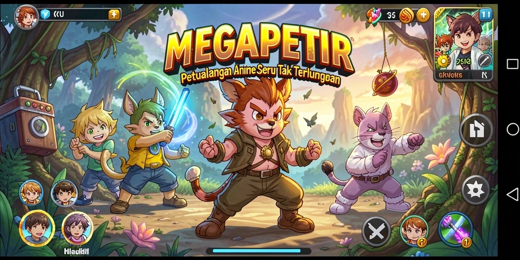 Screenshot gameplay seru dari petualangan <strong>MEGAPETIR</strong> yang penuh warna.
