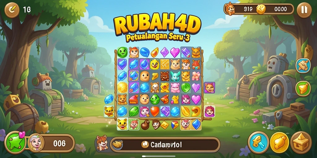 Tampilan gameplay seru dari RUBAH4D menampilkan kombinasi warna-warni dalam Match-3.