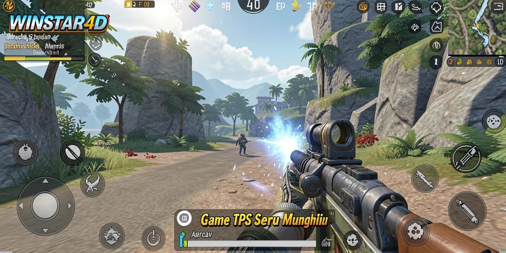 Screenshot gameplay seru dari WINSTAR4D di dalam aksi TPS.